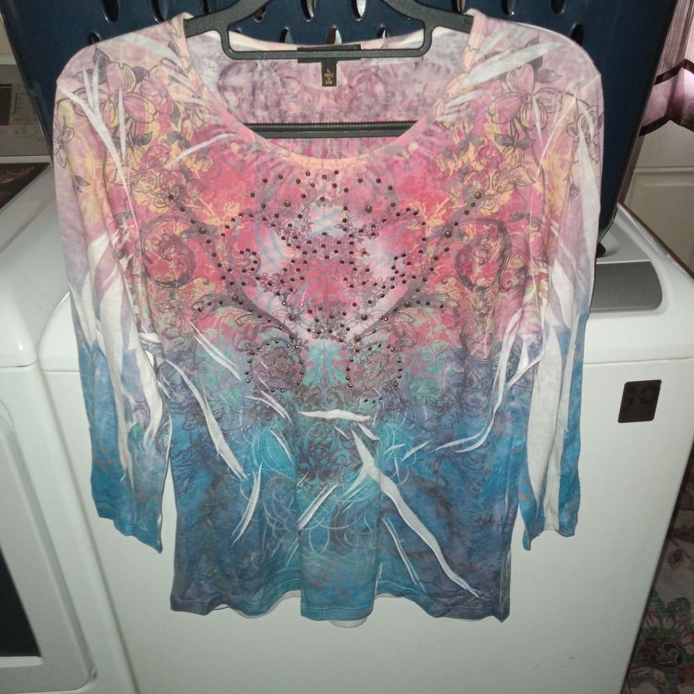 Reba Multicolor Studded Floral Blouse Size Large